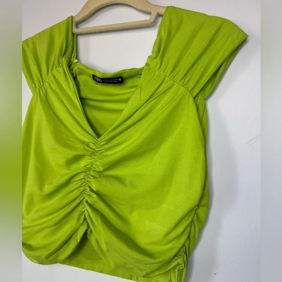 Zara Lime Ruched Crop Top – Size L - Picture 6 of 13